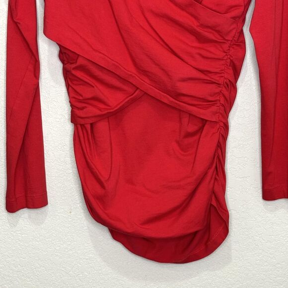 Sundance Top Womens Small Red Long Sleeve Ruched Surplice Wrap Style Party - Picture 5 of 6